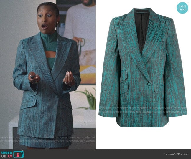 Thebe Magugu Constitutional Printed Blazer worn by Issa Dee (Issa Rae) on Insecure