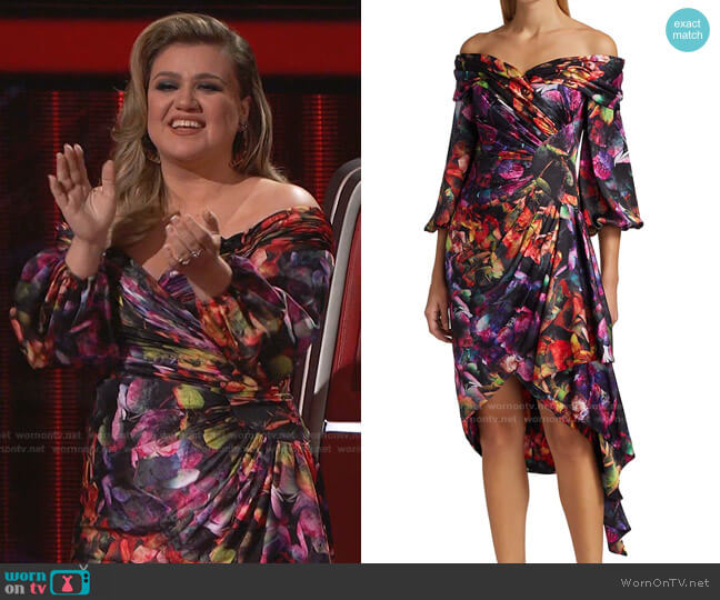 Theia Marion Floral Cocktail Dress worn by Kelly Clarkson on The Voice