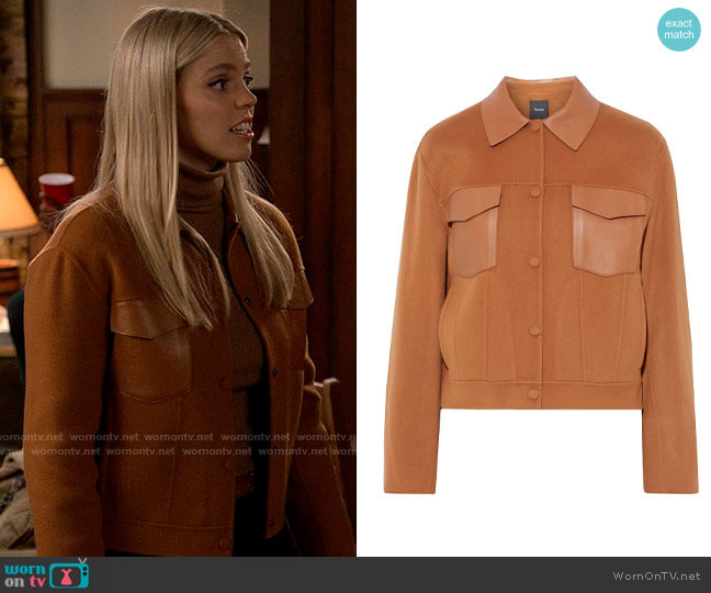 Theory Leather-paneled wool and cashmere-blend felt jacket worn by Leighton Murray (Reneé Rapp) on The Sex Lives of College Girls