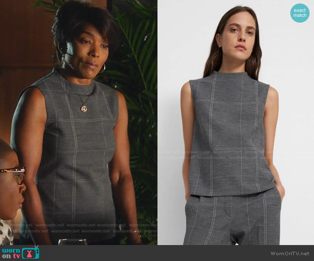 Theory Sleeveless Volume Top in Checked Eco Knit worn by Athena Grant (Angela Bassett) on 9-1-1