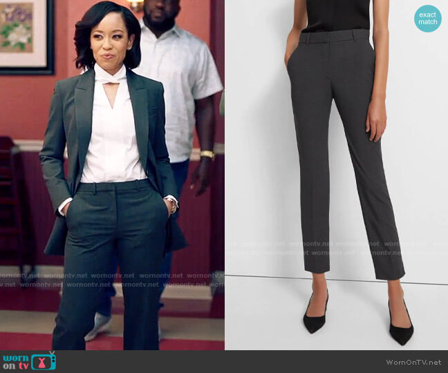 Theory Treeca Pant in Charcoal Melange worn by Charley Bordelon West (Dawn-Lyen Gardner) on Queen Sugar