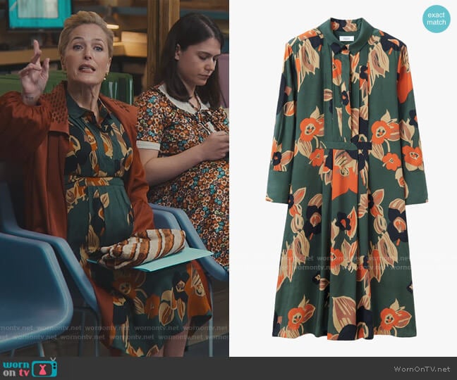 Toast Shari Floral Print Shirt Dress worn by Jean Milburn (Gillian Anderson) on Sex Education