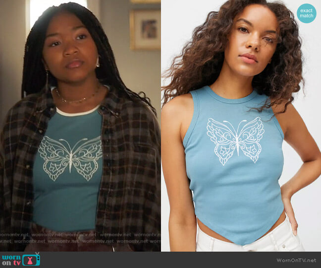 Diamante Butterfly Tie-Back Tank Top from Urban Outfitters worn by Delilah (Laya DeLeon Hayes) on The Equalizer