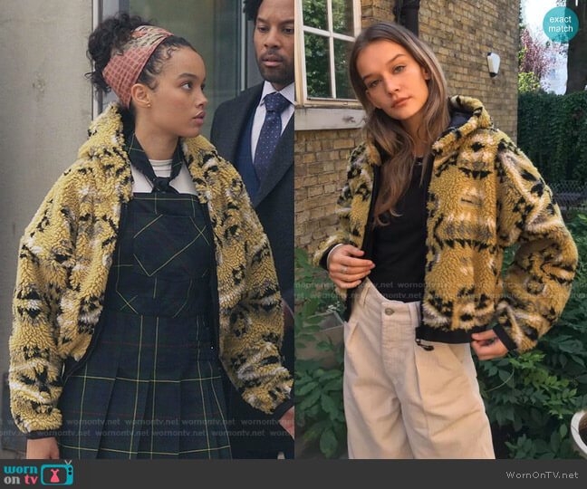 Iets Frans Printed Cropped Fleece Jacket worn by Zoya Lott (Whitney Peak) on Gossip Girl