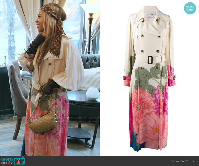 Valentino Camellia Pleated Silk Crepe de Chine Trench worn by Mary Cosby on The Real Housewives of Salt Lake City
