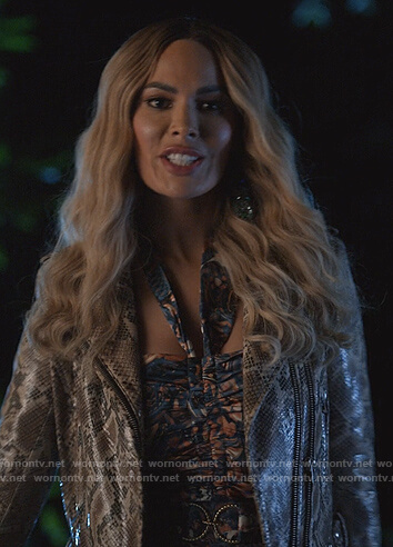 Valarie’s snake skin print moto jacket on Queens