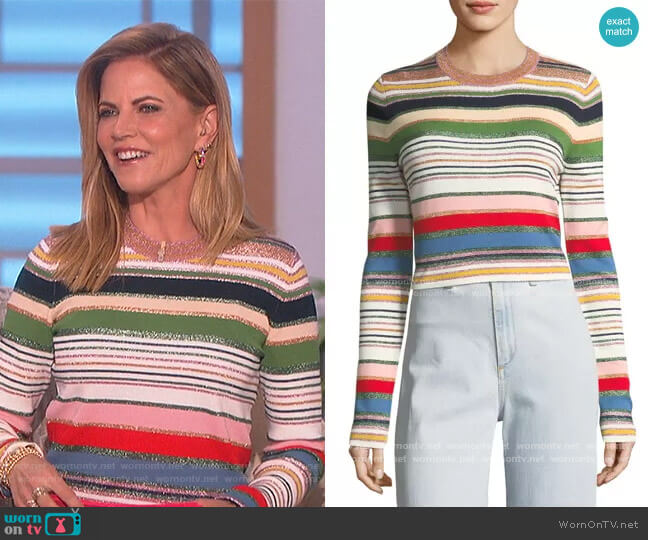 Veronica Beard Palmas Metallic Striped Sweater worn by Natalie Morales on The Talk