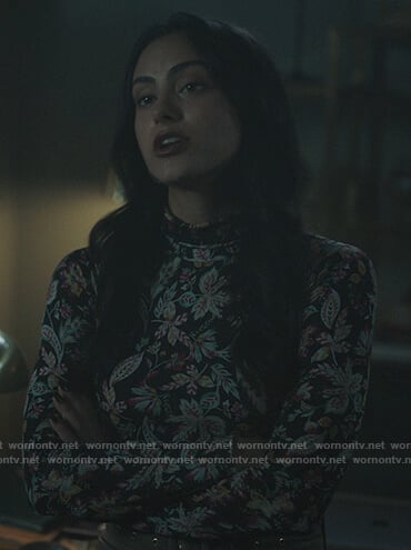 Veronica’s black floral mesh top on Riverdale