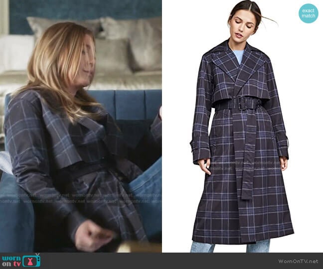 Vince Plaid Trench worn by Meredith Grey (Ellen Pompeo) on Greys Anatomy