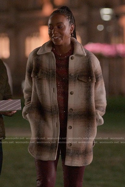 Whitney’s plaid shirt jacket on The Sex Lives of College Girls