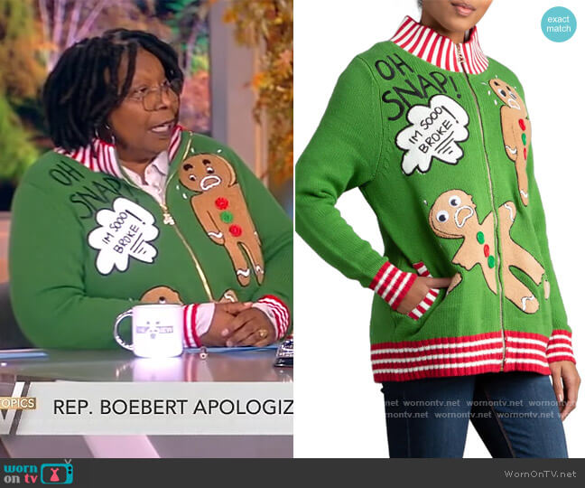 Whoopi The Broken Cookie Oversize Cardigan Sweater worn by Whoopi Goldberg on The View