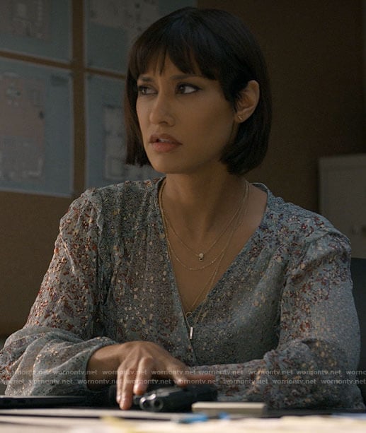 Ren’s metallic floral dress on Big Sky