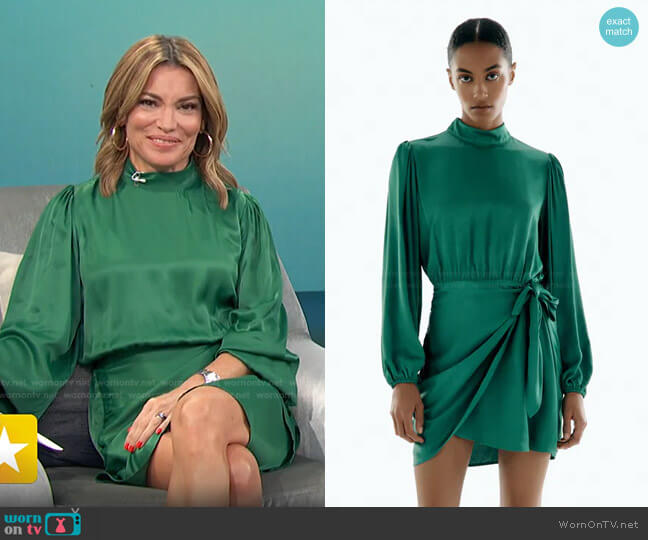 Zara Mock Neck Satin Effect Dress worn by Kit Hoover on Access Hollywood