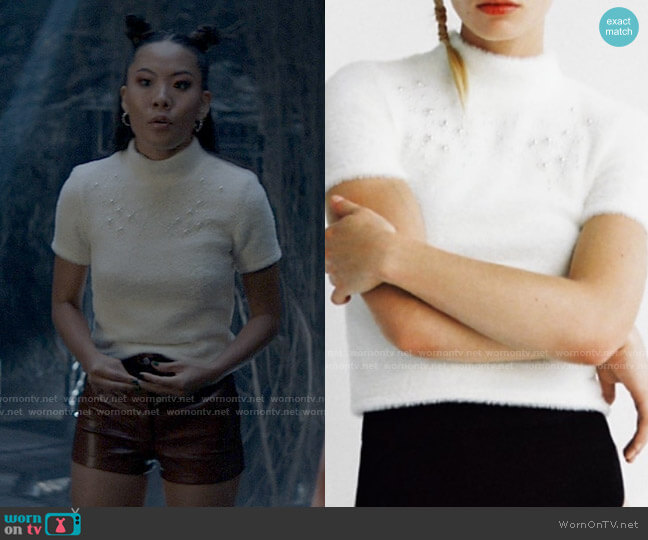 Zara Pearl Trim Faux Fur Top worn by Mary Hamilton (Nicole Kang) on Batwoman