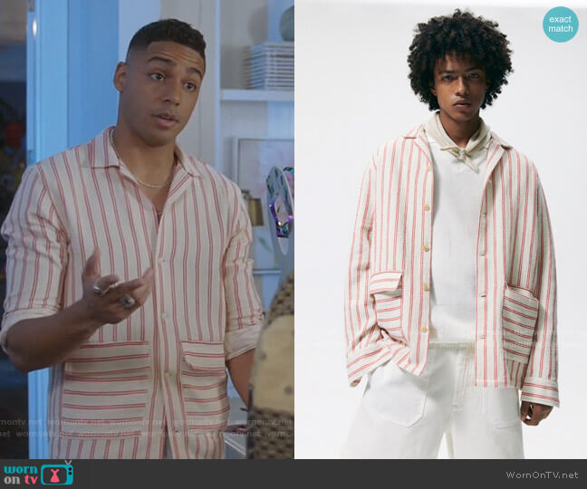 Zara Striped Textured Overshirt worn by Jordan Baker (Michael Evans Behling) on All American