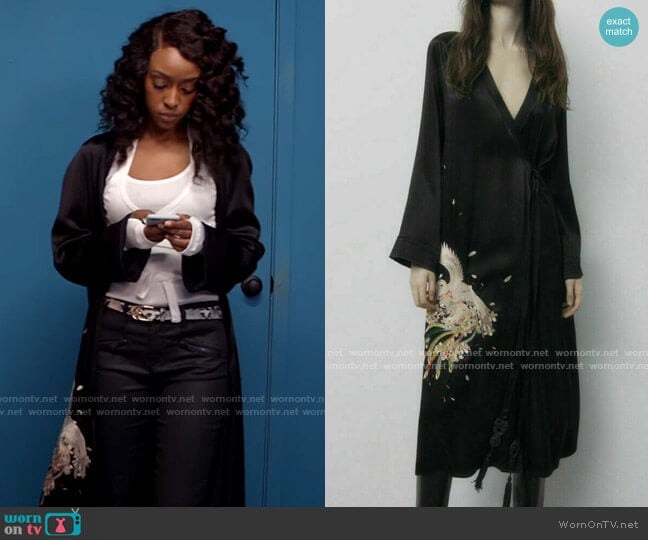 Zara Bird Embroidered Kimono worn by Karen Mott (Ebony Obsidian) on Tyler Perrys Sistas