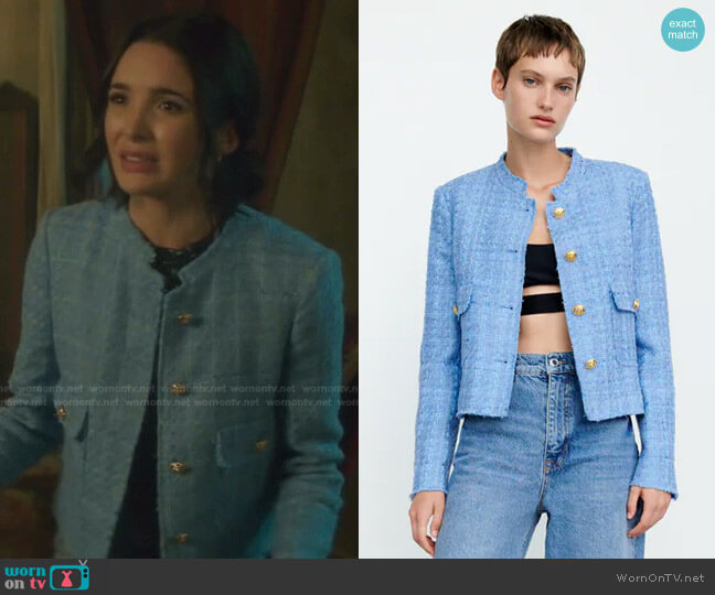 Zara Lined Textured Jacket worn by Bess (Maddison Jaizani) on Nancy Drew