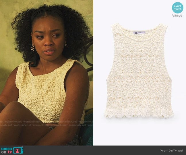Zara Stretch Lace Top worn by Nikki Vaughn (Alana Bright) on Our Kind of People