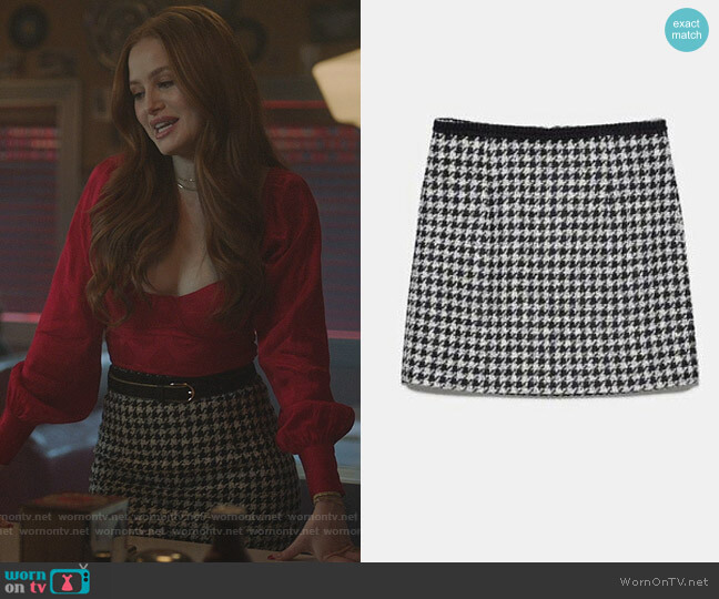 Zara Houndstooth Mini Skirt worn by Cheryl Blossom (Madelaine Petsch) on Riverdale