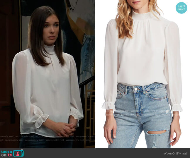 1.State Smocked-Neck Blouse worn by Willow Tait (Katelyn MacMullen) on General Hospital