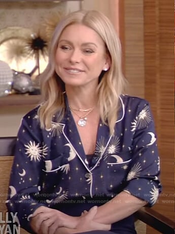 Kelly’s navy sun print pajama shirt on Live with Kelly and Ryan