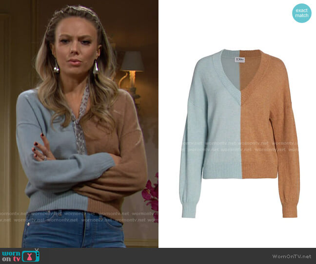 27 Miles Malibu Simone Two-Tone Cashmere Sweater in Lagoon Mocha worn by Abby Newman (Melissa Ordway) on The Young and the Restless