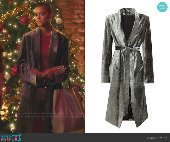Ann Demeulemeester Wrap Velvet Coat with Belt worn by Julien Calloway (Jordan Alexander) on Gossip Girl