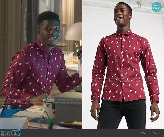 Asos Slim Fit Lightning All Over Print Shirt worn by Julien (Samuel Arnold) on Emily in Paris