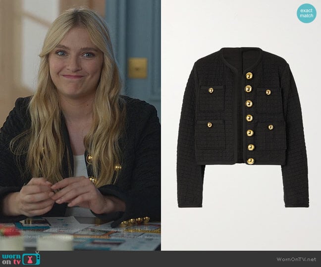 AZ Factory SuperTech-SuperChic jacquard-knit jacket worn by Camille (Camille Razat) on Emily in Paris