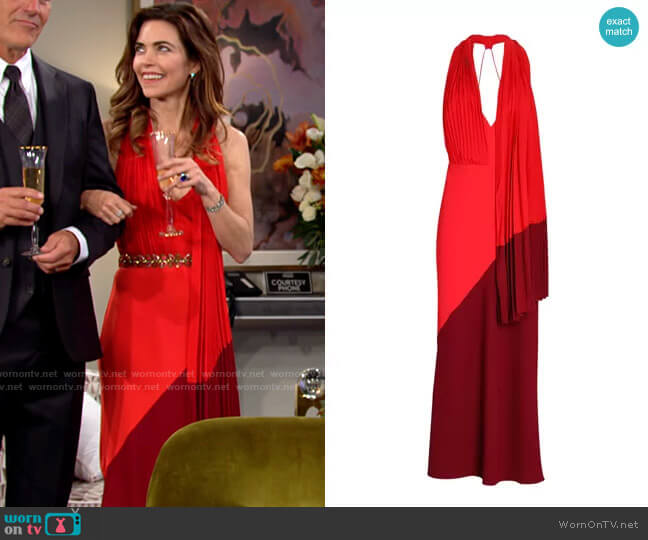 Acler Flora Colorblock Strappy Midi Dress worn by Victoria Newman (Amelia Heinle) on The Young and the Restless