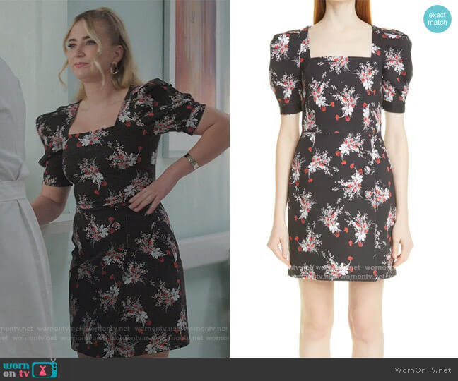Adam Lippes Floral Print Puff Sleeve Stretch Cotton Dress worn by Amanda Carrington (Eliza Bennett) on Dynasty