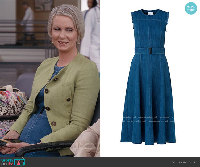 Akris Punto Belted Denim Dress worn by Miranda Hobbs (Cynthia Nixon) on And Just Like That