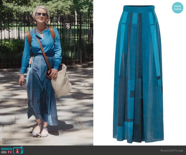 Akris Window-Print Pleated Voile Maxi Skirt worn by Miranda Hobbs (Cynthia Nixon) on And Just Like That
