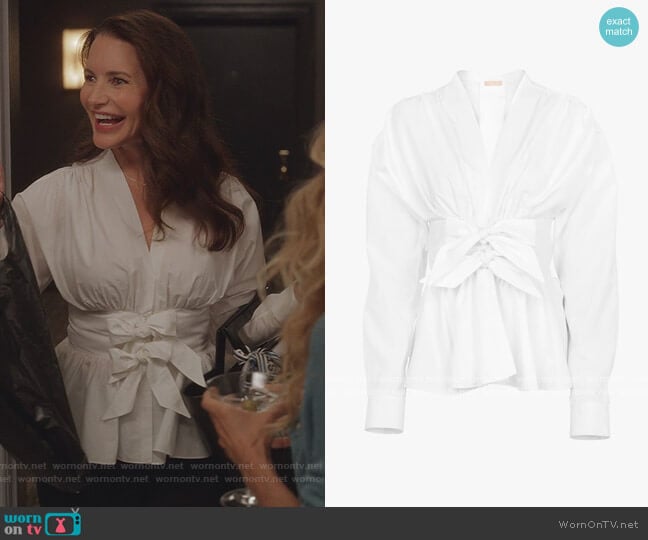 Alaia Poplin Corset Shirt worn by Charlotte York (Kristin Davis) on And Just Like That