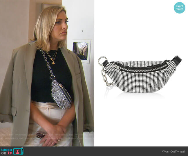 Alexander Wang Mini Attica Rhinestone Mesh Belt Bag worn by Gina Kirschenheiter on The Real Housewives of Orange County