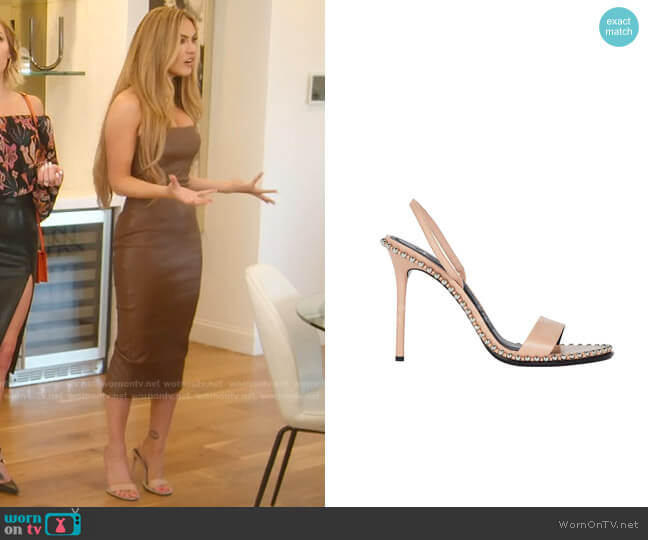 Alexander Wang Nova Heeled Sandals in Beige worn by Chrishell Stause on Selling Sunset