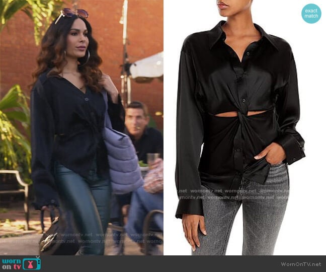 Alexander Wang Twist Front Silk Shirt worn by Valeria (Nadine Velazquez) on Queens