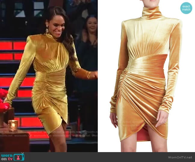 Alexandre Vauthier Ruched Velvet Mini Dress worn by Michelle Young on The Bachelorette