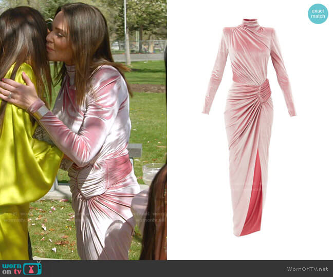 Alexandre Vauthier Mock Neck Velvet Ruched Gown worn by Meredith Marks on The Real Housewives of Salt Lake City