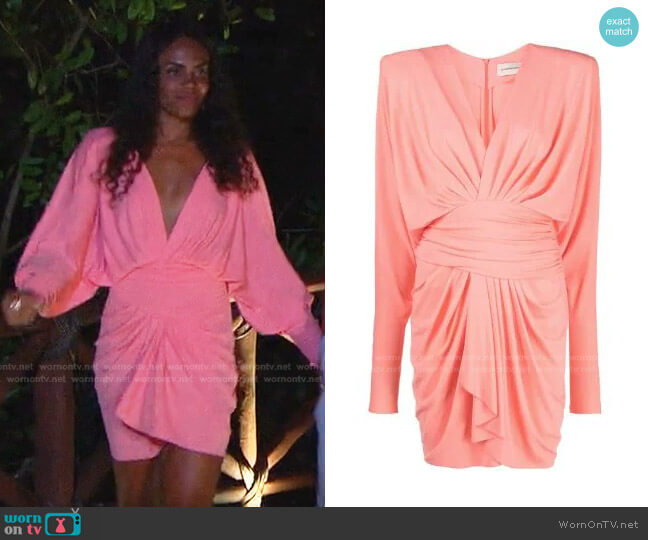 Alexandre Vauthier Structured-Shoulder V-Neck Mini Dress worn by Michelle Young on The Bachelorette