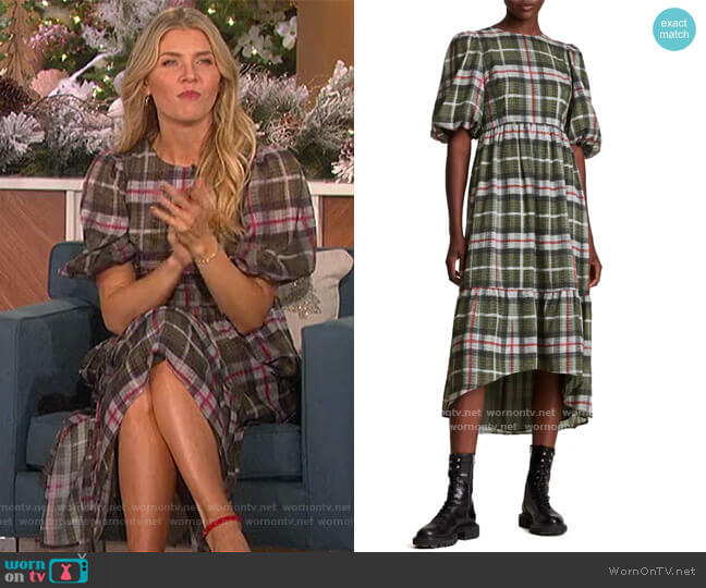 All Saints Sadie Plaid Balloon Sleeve Dress worn by Amanda Kloots on The Talk
