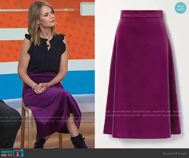Aross Girl x Soler Alma Cotton-Velvet Midi Skirt worn by Savannah Guthrie on Today