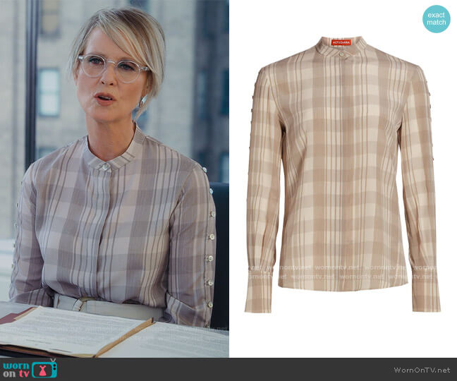 Altuzarra Oleana Plaid Top worn by Miranda Hobbs (Cynthia Nixon) on And Just Like That