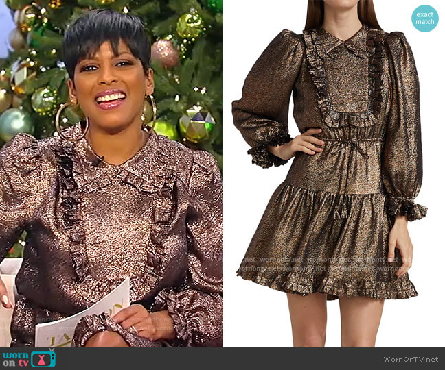 Anna Mason Claudia Metallic Ruffle Trim Dress worn by Tamron Hall on Tamron Hall Show