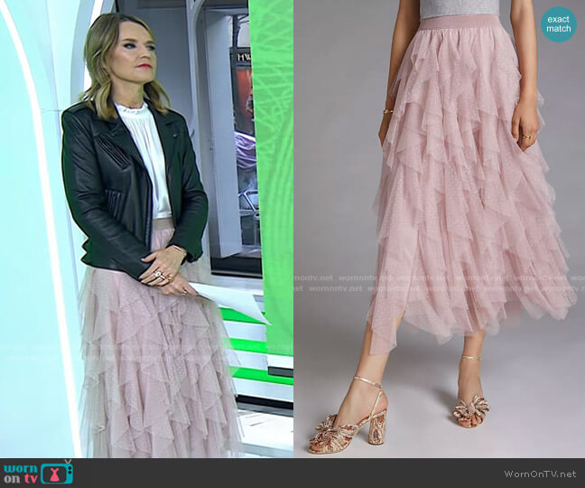 Anthropologie Ruffled Tulle Midi Skirt worn by Savannah Guthrie on Today