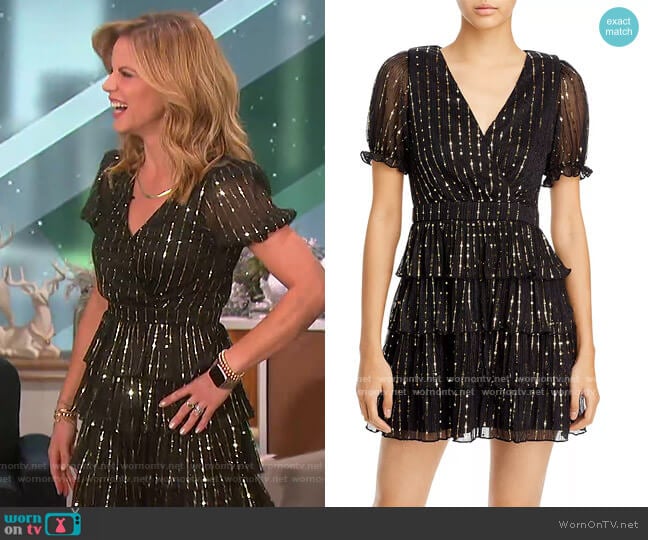 Aqua Embellished Puff Sleeve Mini Dress worn by Natalie Morales on The Talk