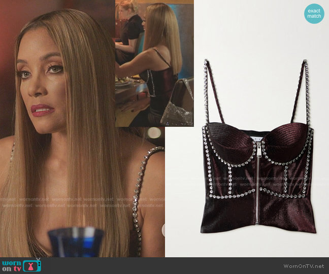 Area Crystal-Embellished Metallic Twill Bustier Top worn by Dominique Deveraux (Michael Michele) on Dynasty