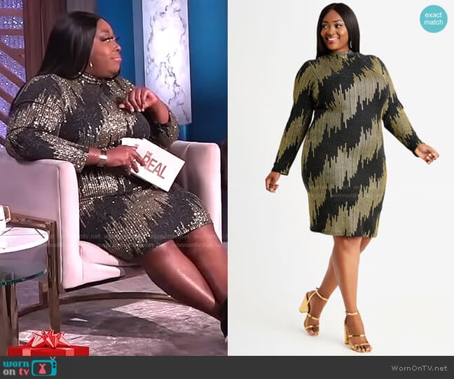 Ashley Stewart Lurex Mock Neck Evening Bodycon Dress worn by Loni Love on The Real
