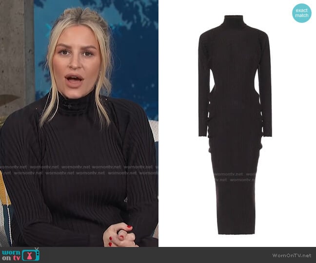 Bottega Veneta Ribbed-Knit Wool Turtleneck Dress worn by Morgan Stewart on E! News