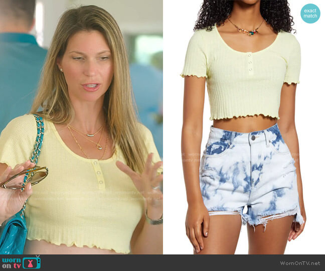 BP Pointelle Rib Crop Henley worn by Maya Vander on Selling Sunset